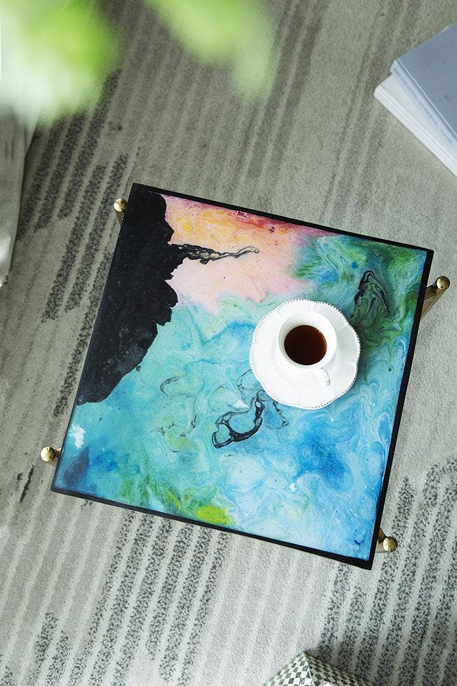 A&B Home Group Inc. - Wholesale Side Table - D15.5x26" Vibrant Aurora Resin Side Table - Gold/Multicolor2