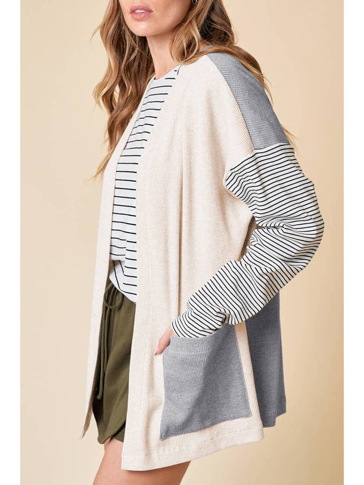 Stripe Colorblock Open Front Cardigan for wholesale on Faire