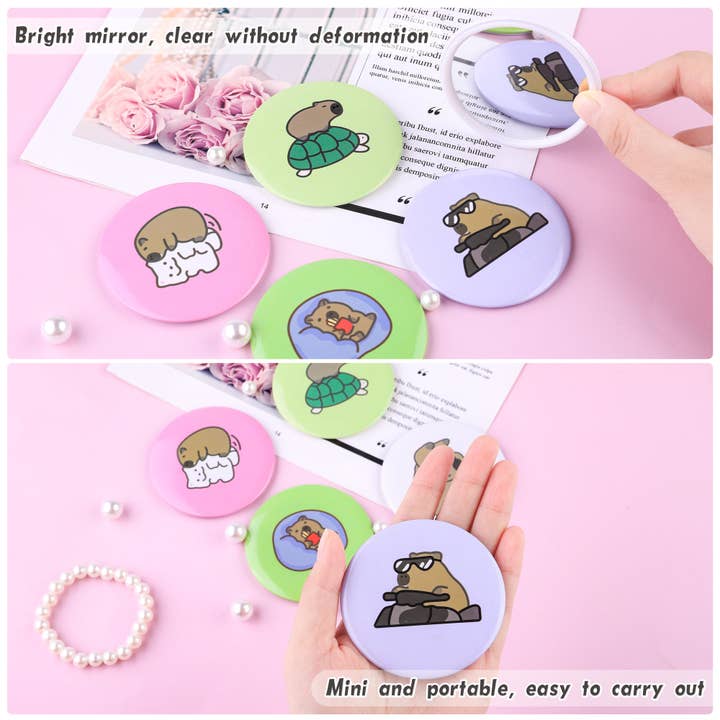 CapyFun - Wholesale Compact Mirror - Cute Capybara Mini Round Mirror Set - 5 Various Designs