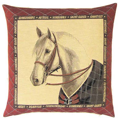 Decorative Pillow Cover White Racing Horse Brown Blanket for wholesale by yapatkwa - art of the loom