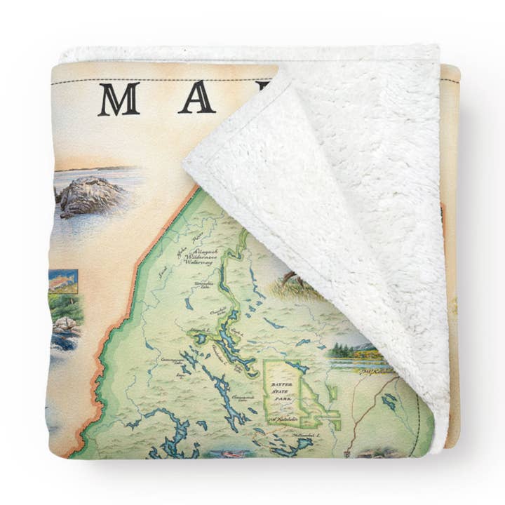 Maine State Map Fleece Blanket for wholesale by XPLORER MAPS