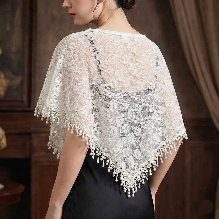 Triangle Floral Rose Tassel Scarf Chapel Veil for wholesale by Diacly