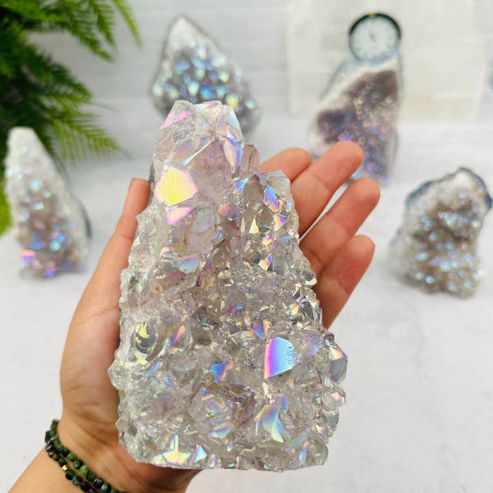 Ametist Druzy Kristall Skuren Bas med Angel Aura Pärlemor Finish för wholesale av Rock Paradise