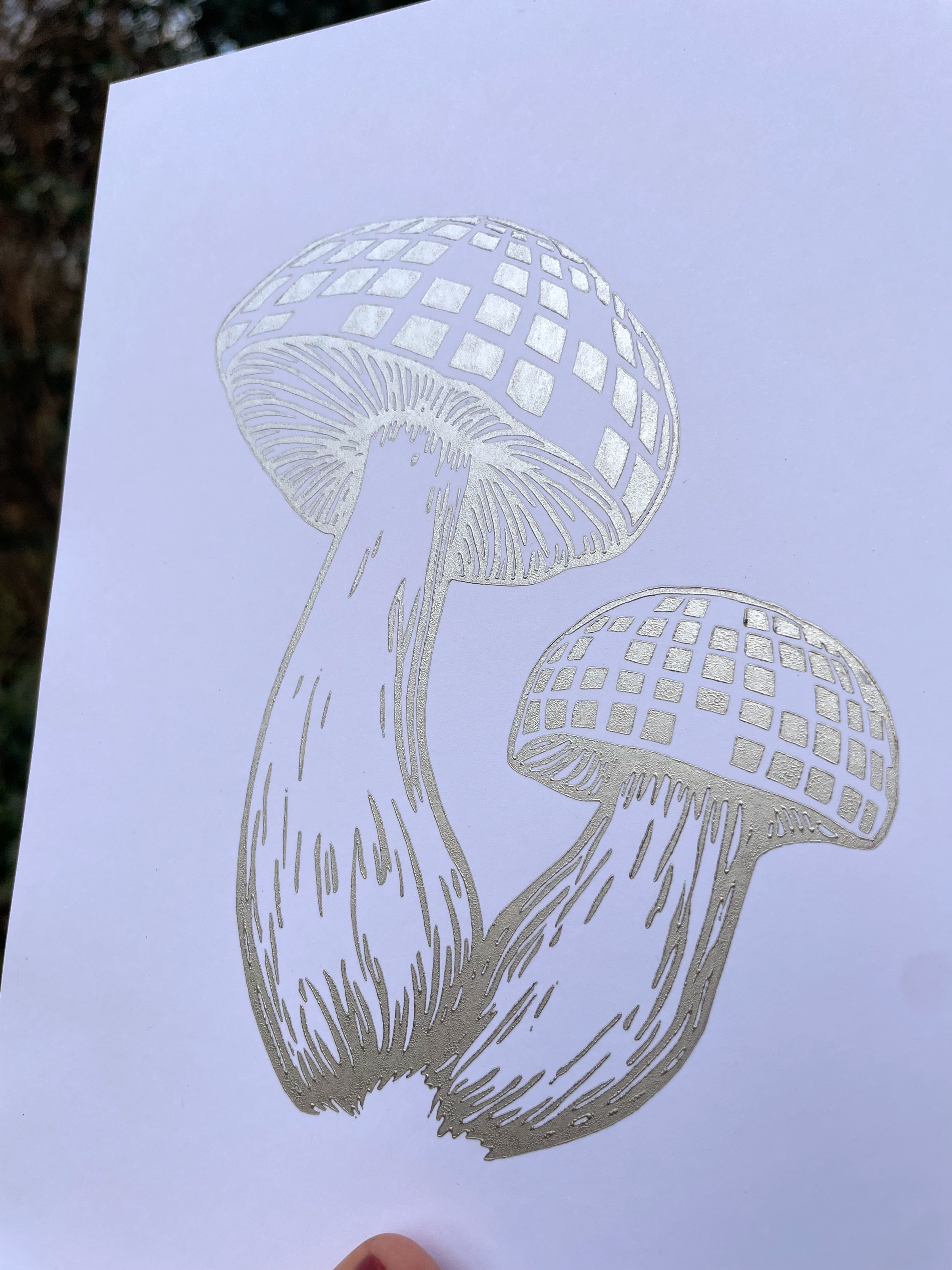 Augury Press – wholesale Konsttryck – Disco Mushroom Linocut-tryck3