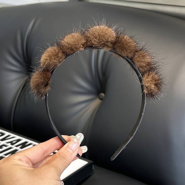 ACCITY - Wholesale Fashion Headband - Women's - CUTE REAL MINK FUR BALL HEADBAND FUR HEADDRESS_CWMM2529