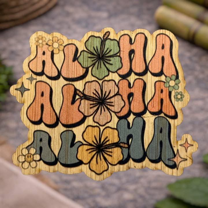 Bamboo Wood Stickers - Wholesale Sticker - Retro Aloha Aloha Aloha
