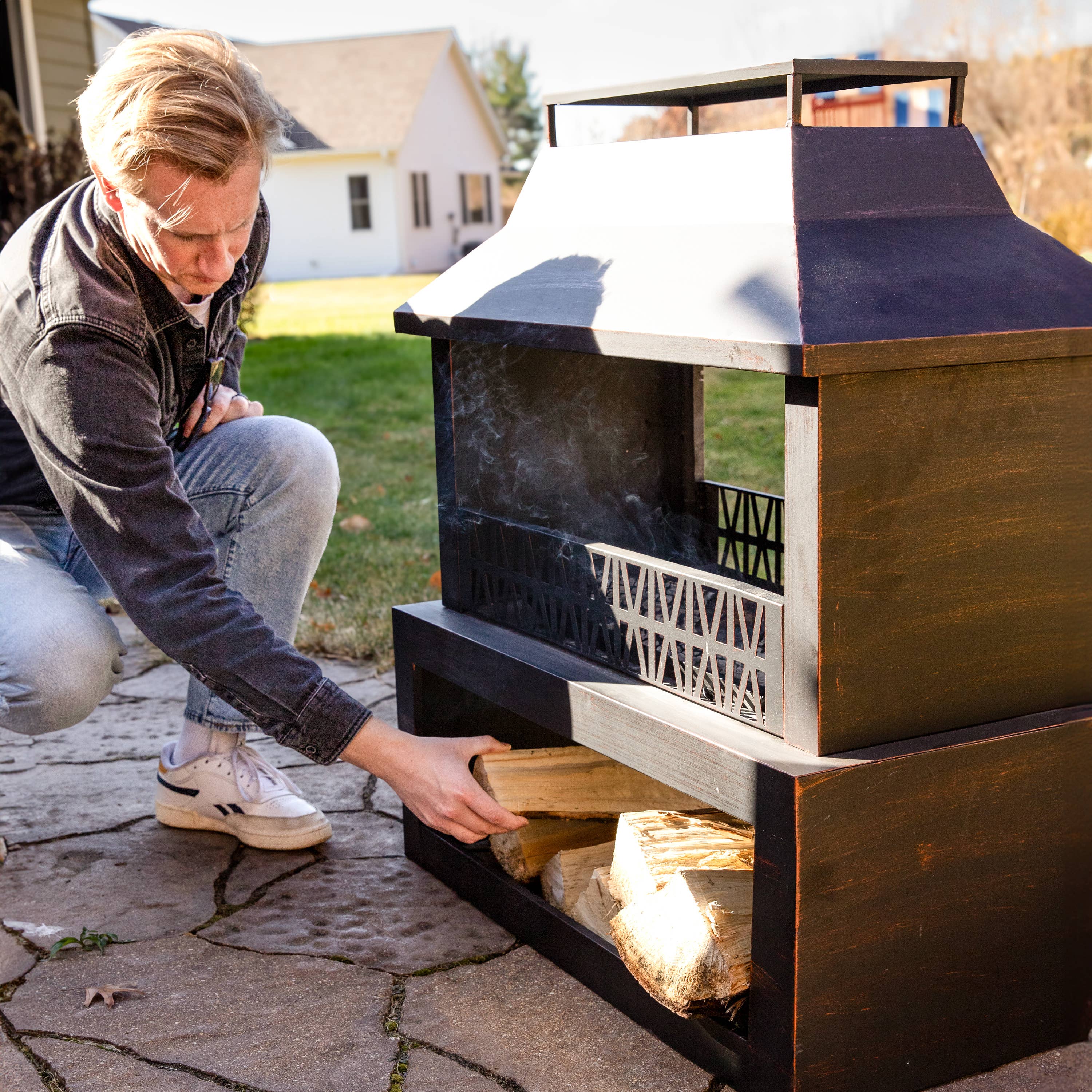 Sunnydaze Decor - Wholesale Fire Pit - 32 in Steel Outdoor Fireplace with Log Storage - Bronze8