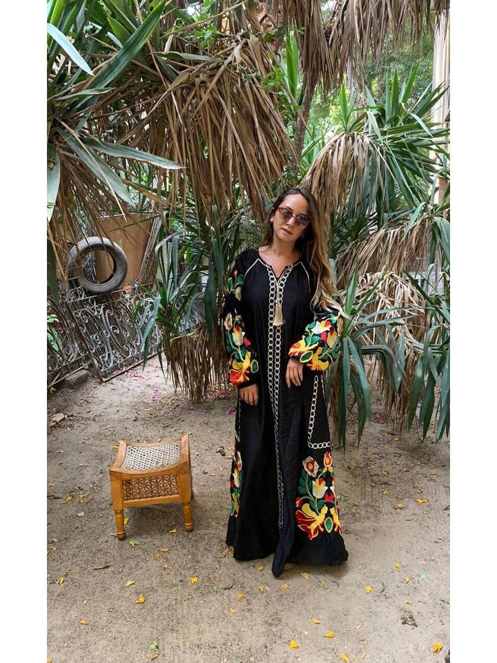 Gipci - Wholesale Kaftan - Women's - Boho Black Caftan, Long Sleeve Caftan Dress