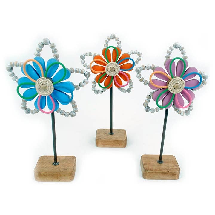 Metal & Wood Standing Flower Decor - 3 assorted styles for wholesale by Will's Company
