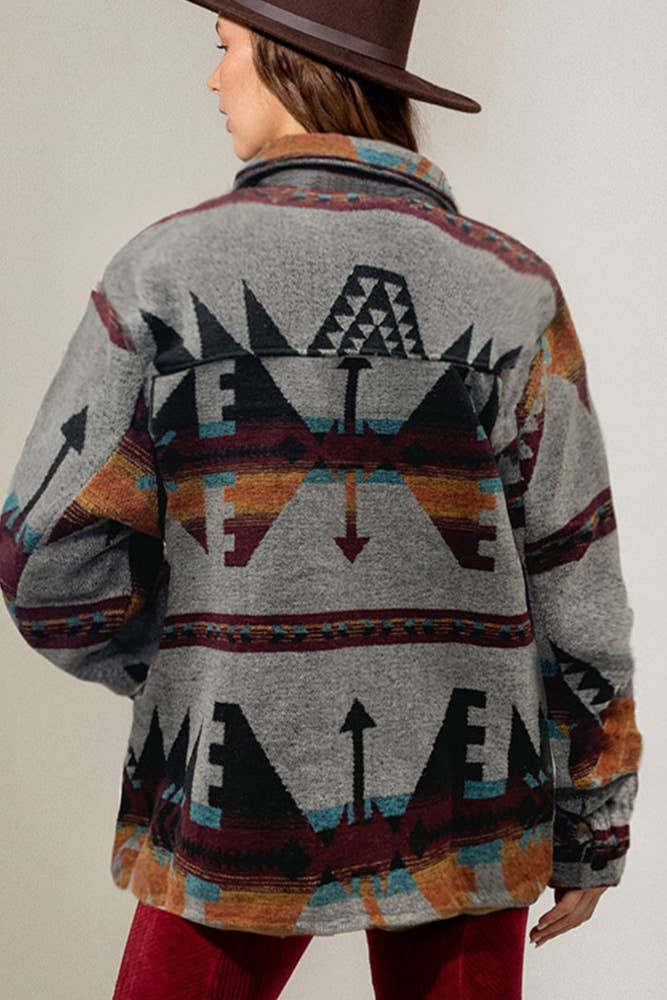 Grigio Giacca abbottonata Westen con stampa azteca grigia OZX079 in vendita all'ingrosso su Faire0