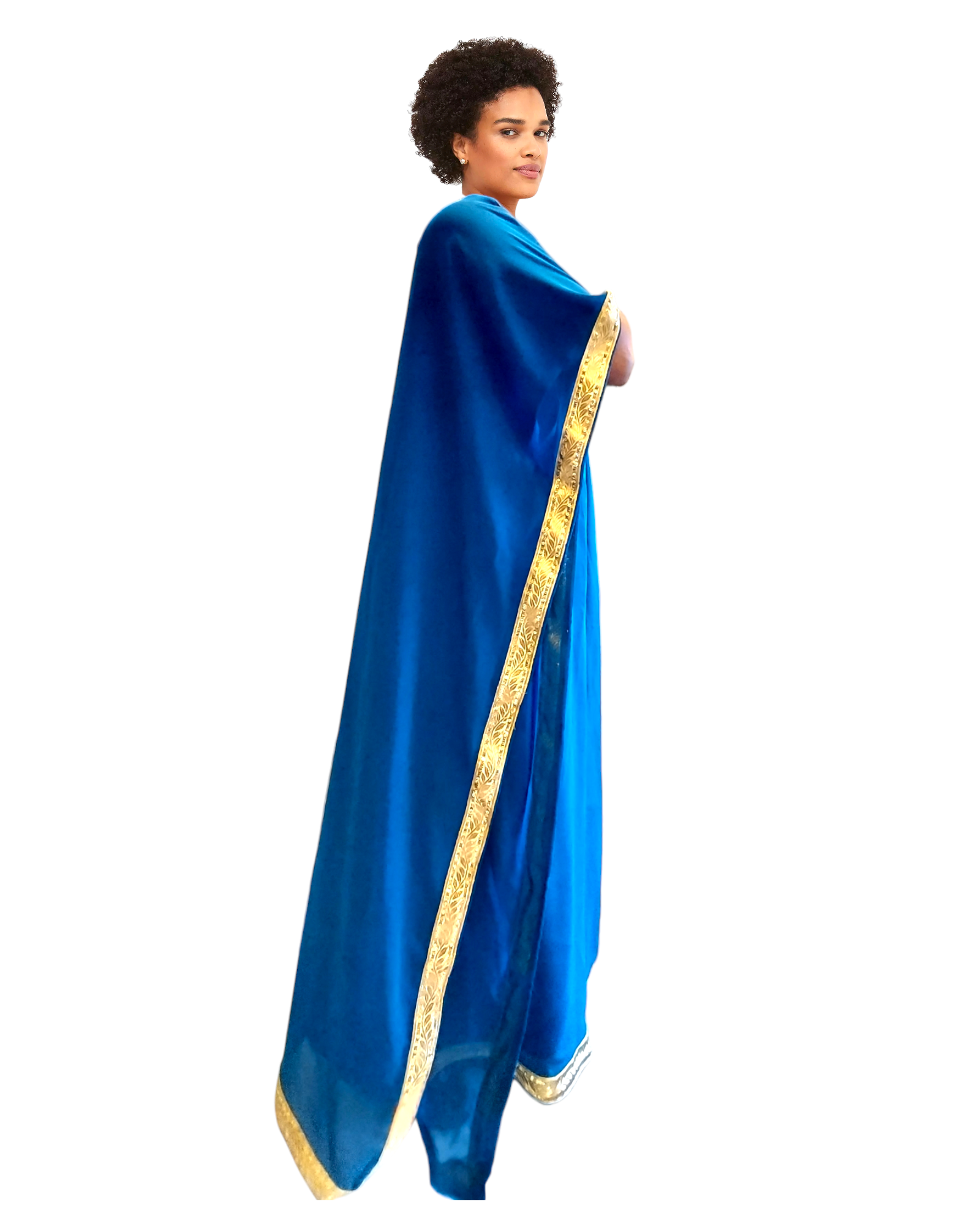 India Batik - Wholesale Kaftan - Women's - Beaded kaftan Dress With Gold Border /Sky Blue2