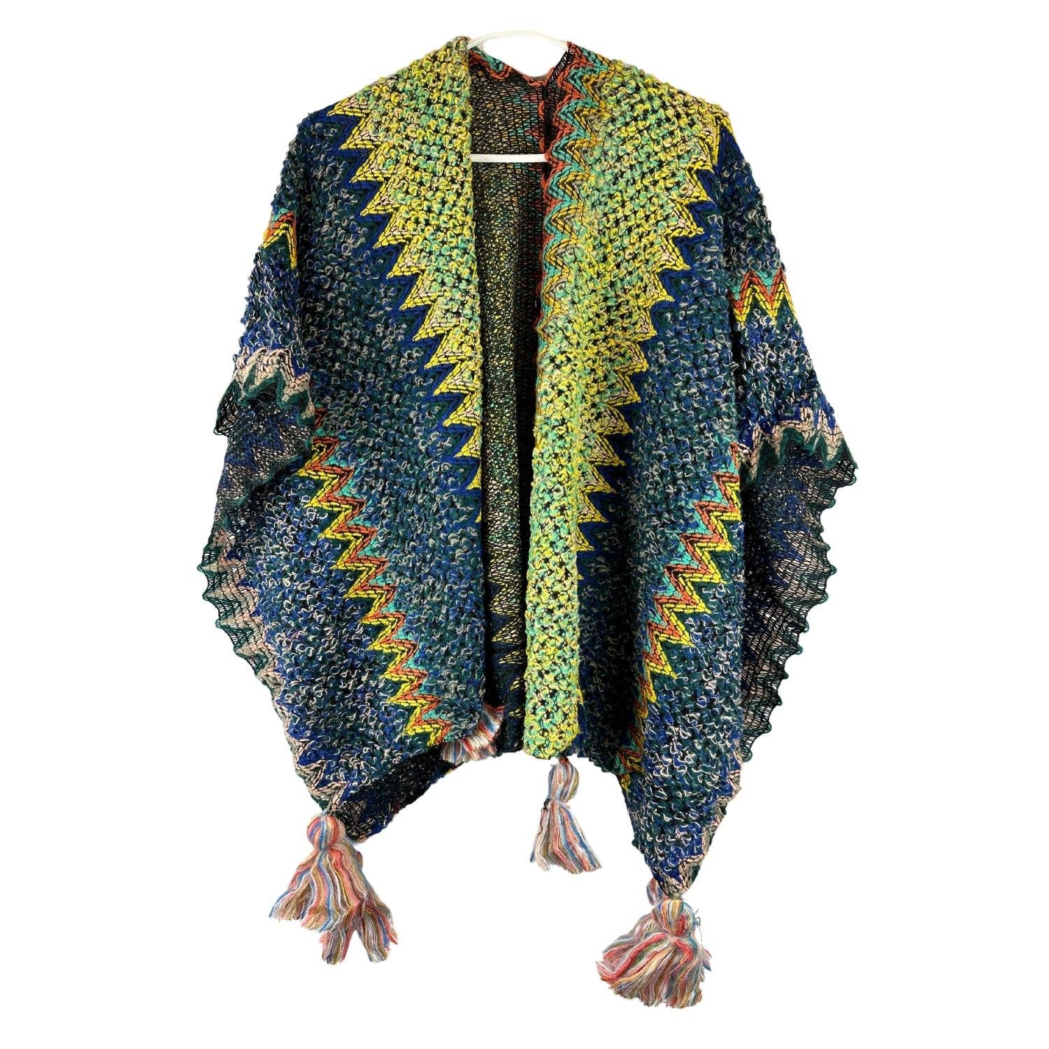 ZKY Wholesale - Venta al por mayor Poncho - Mujer - Chal étnico con flecos en forma de poncho, capa y cárdigan9