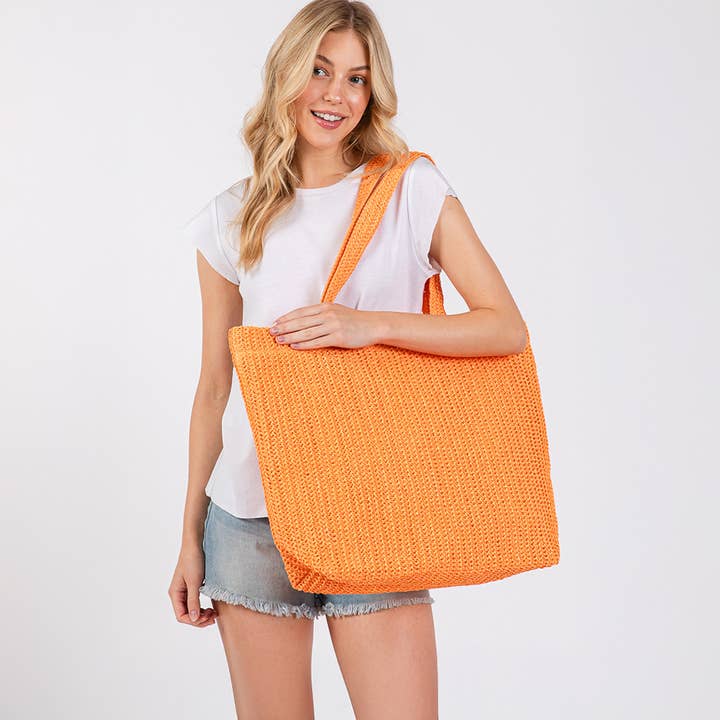 Sensibling Corp. - Wholesale Beach Bag - Solid Crochet Straw Tote Bag / Beach Bag