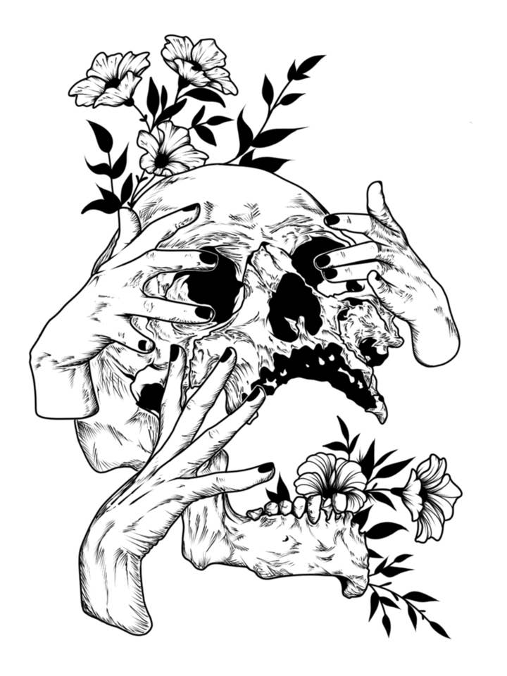 Skalle n händer blommig glansig vinyl klistermärke för wholesale av Lil Biscuits Design