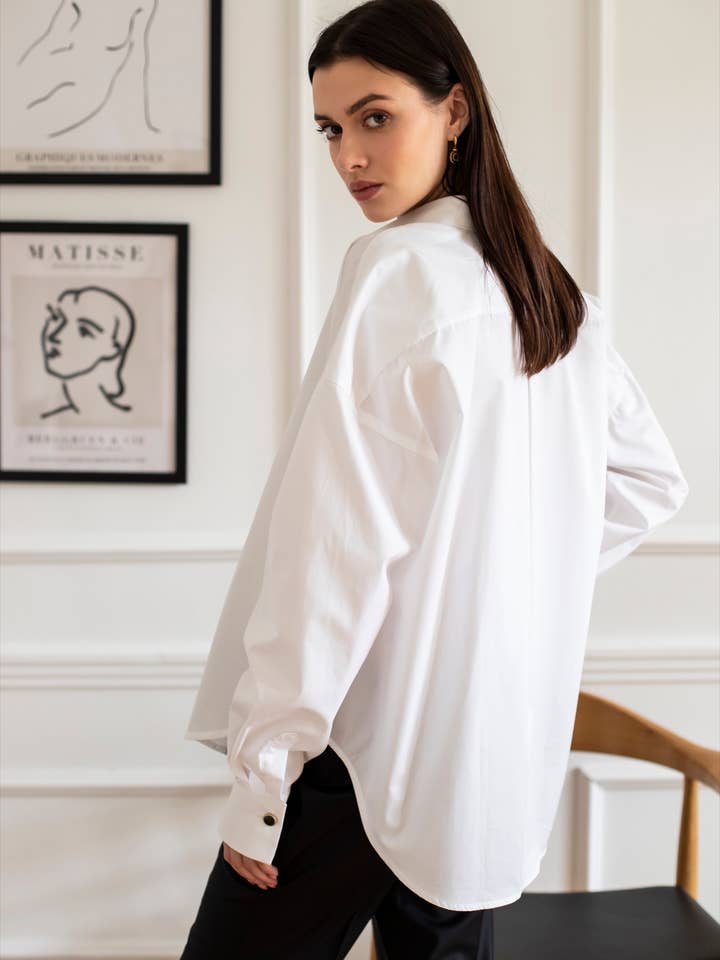 Classic Oversize White Shirt Dark Buttons for wholesale by Entelier