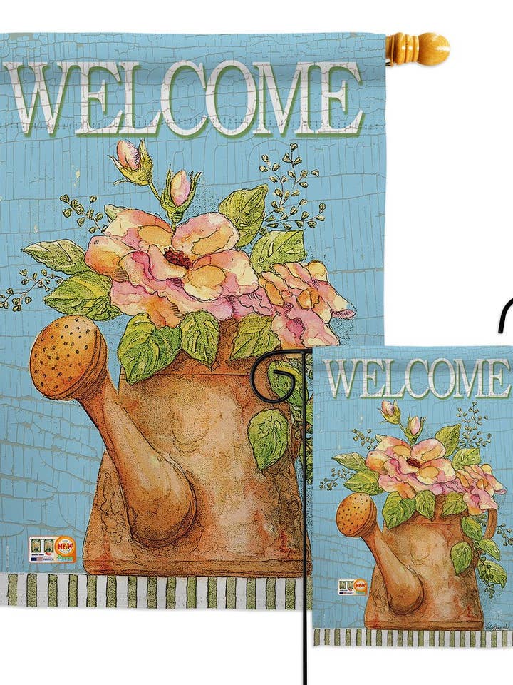 Welcome Watering Can Garden Floral Decor Flag for wholesale by Two Group Flag Co