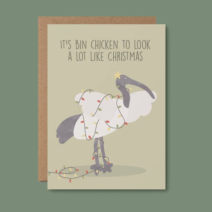 Quokka the Rocker - Wholesale Christmas Card - Ibis lights- AUSTRALIAN CHRISTMAS GREETING CARD, Bin Chicken
