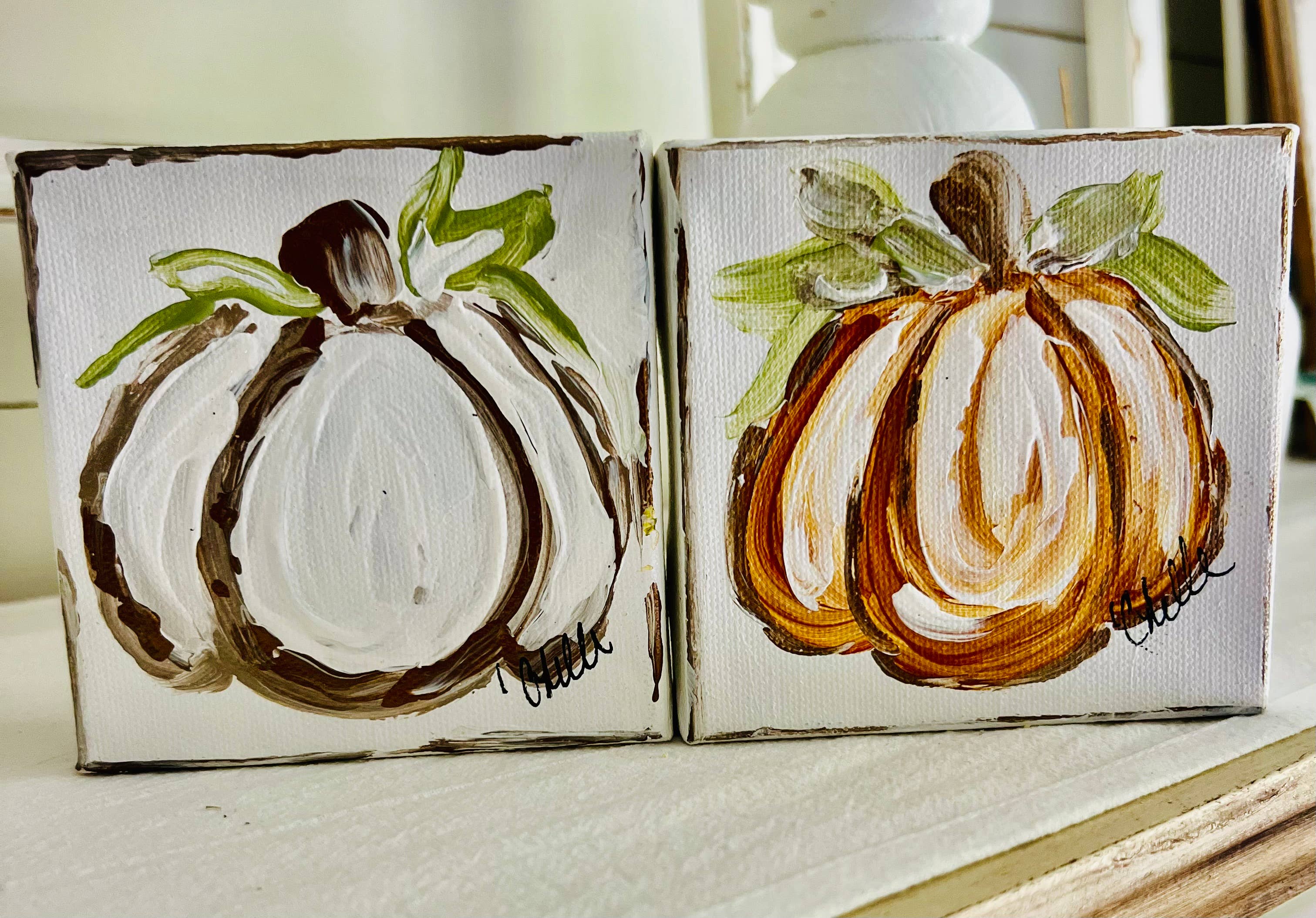 The Happy Butterfly - Wholesale Painting/Drawing - Hand-Painted Textured Pumpkin Canvas - 4"x4" Classic Orange1