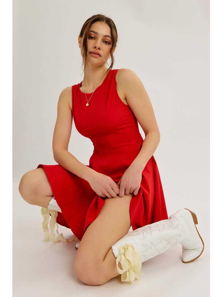 idem ditto - Wholesale Dress - Women's - LIGHTWEIGHT CRINKLED FIT AND FLARE MINI DRESS