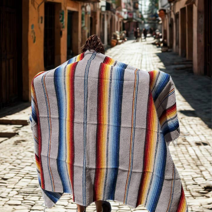 Authentic Mexican Blanket - Grey Sol - Thick Baja Blanket for wholesale by West Path