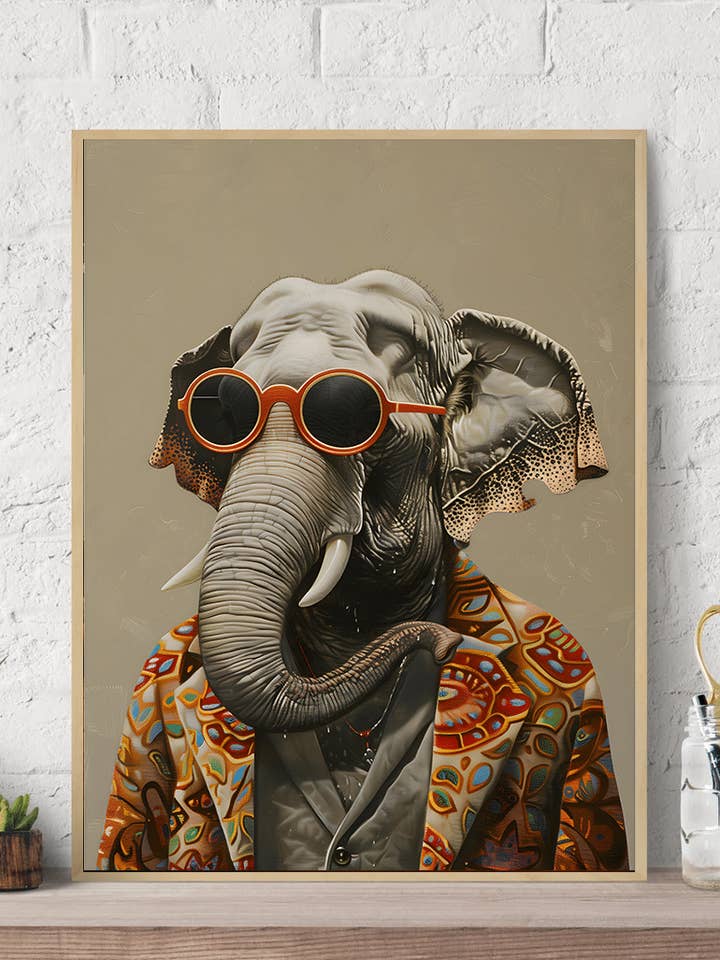 Modische Hippie-Elefanten-Sonnenbrille auf Leinwand, Kunstdruck für den Großhandel von Arttique - Artistry Canvas Prints