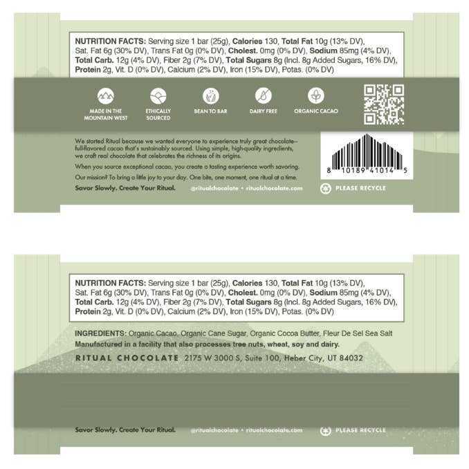 Ritual Chocolate - Wholesale Chocolate Bar - Fleur de Sel Mini Bar 25g, Dark Chocolate 70% Cacao1