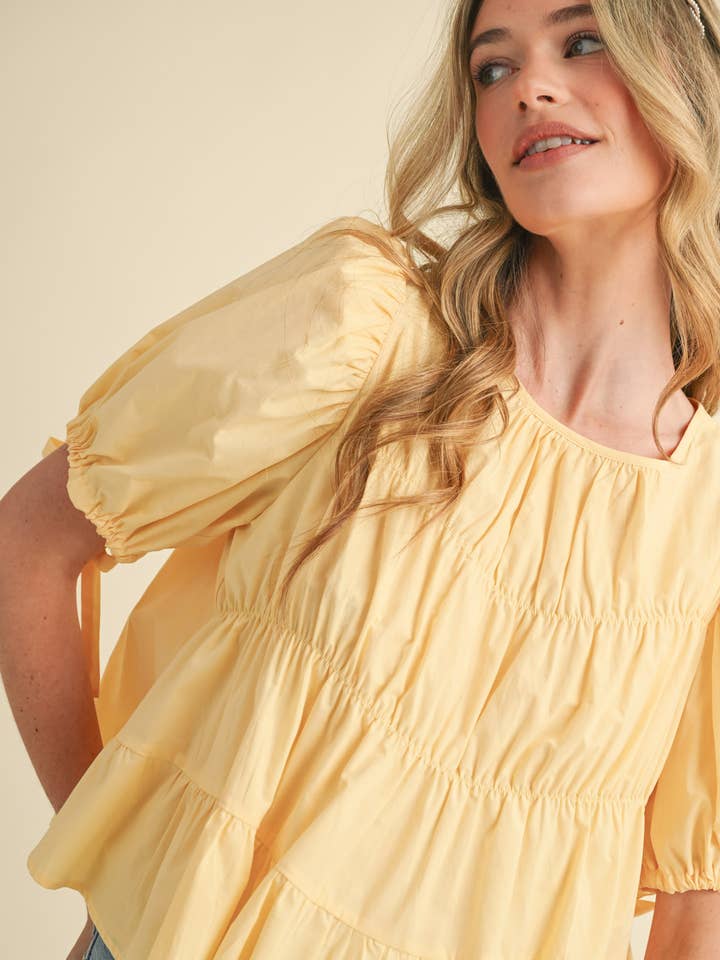 &MERCI - Wholesale Blouse - Women's - TIERED SHIRRING PUFF SLEEVE TOP MTP308131