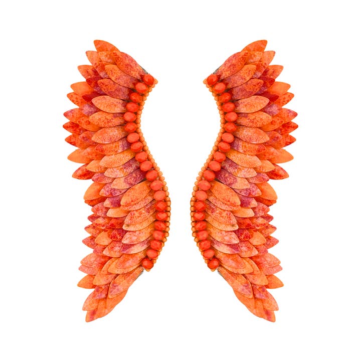 Orange Statement Wing Earrings - Orange Wing Earrings for wholesale by VANI TRAPANI