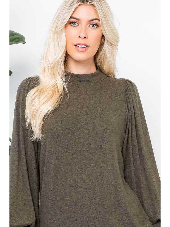 You & Me - Vente Haut en maille – femme - VENTE ! ! ! PPT21143 - HAUT À MANCHES BOUFFANTES À COL ROND - ANTHRACITE39