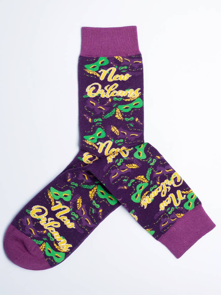 Chaussettes New Orleans Mardi Gras Masquerade Crew pour femmes pour la vente par Just Fun Socks