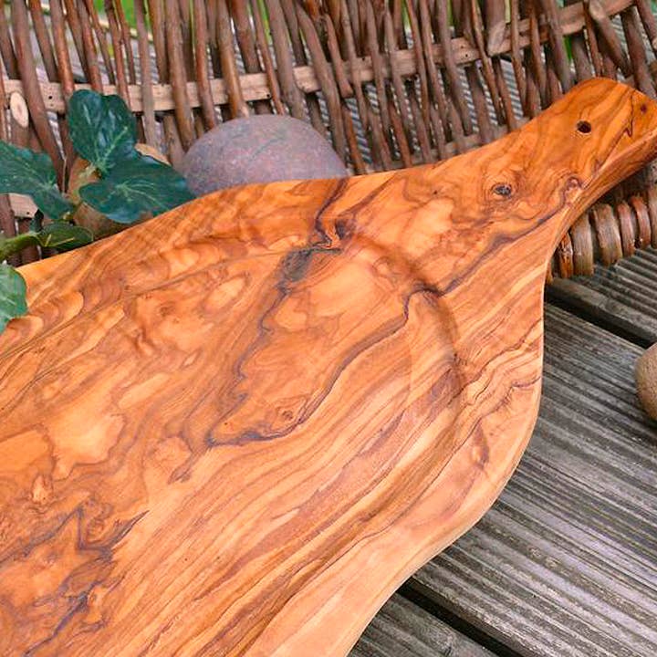 olivenholz-erleben - Vente Planche à découper - Planche à découper (L45-49cm) avec bord à jus et poignée2