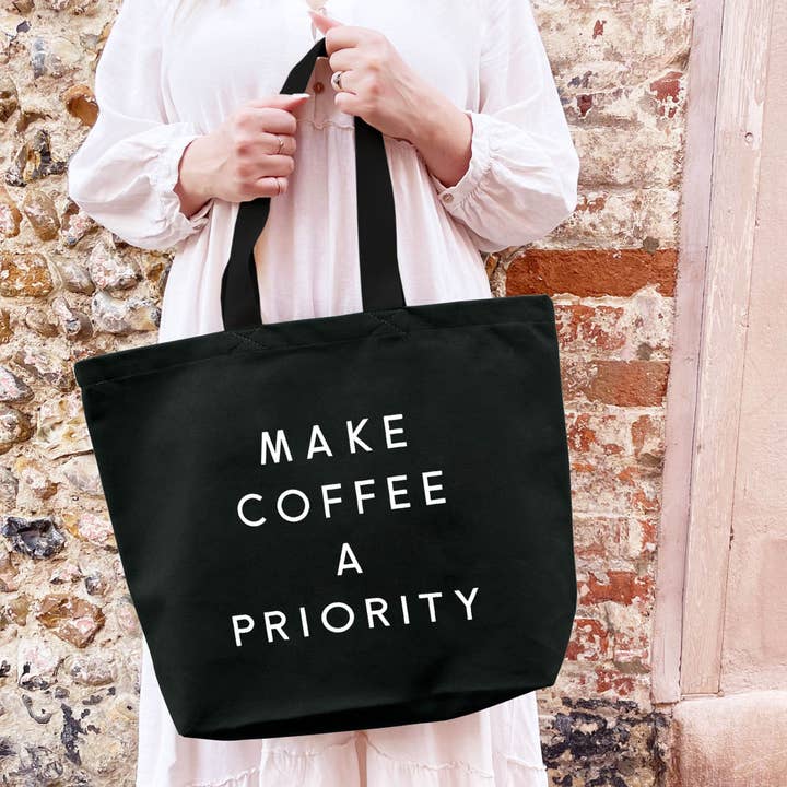 Alphabet Bags - Wholesale Tote Bag - Women's - Make Coffee a Priority - Black Canvas Tote Bag4