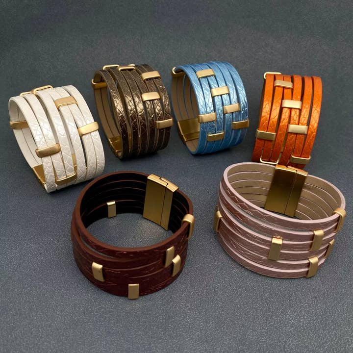 Multi Layer Leather Magnetic Buckle Bracelet MIOSF05 - LB for wholesale by Mio Queena
