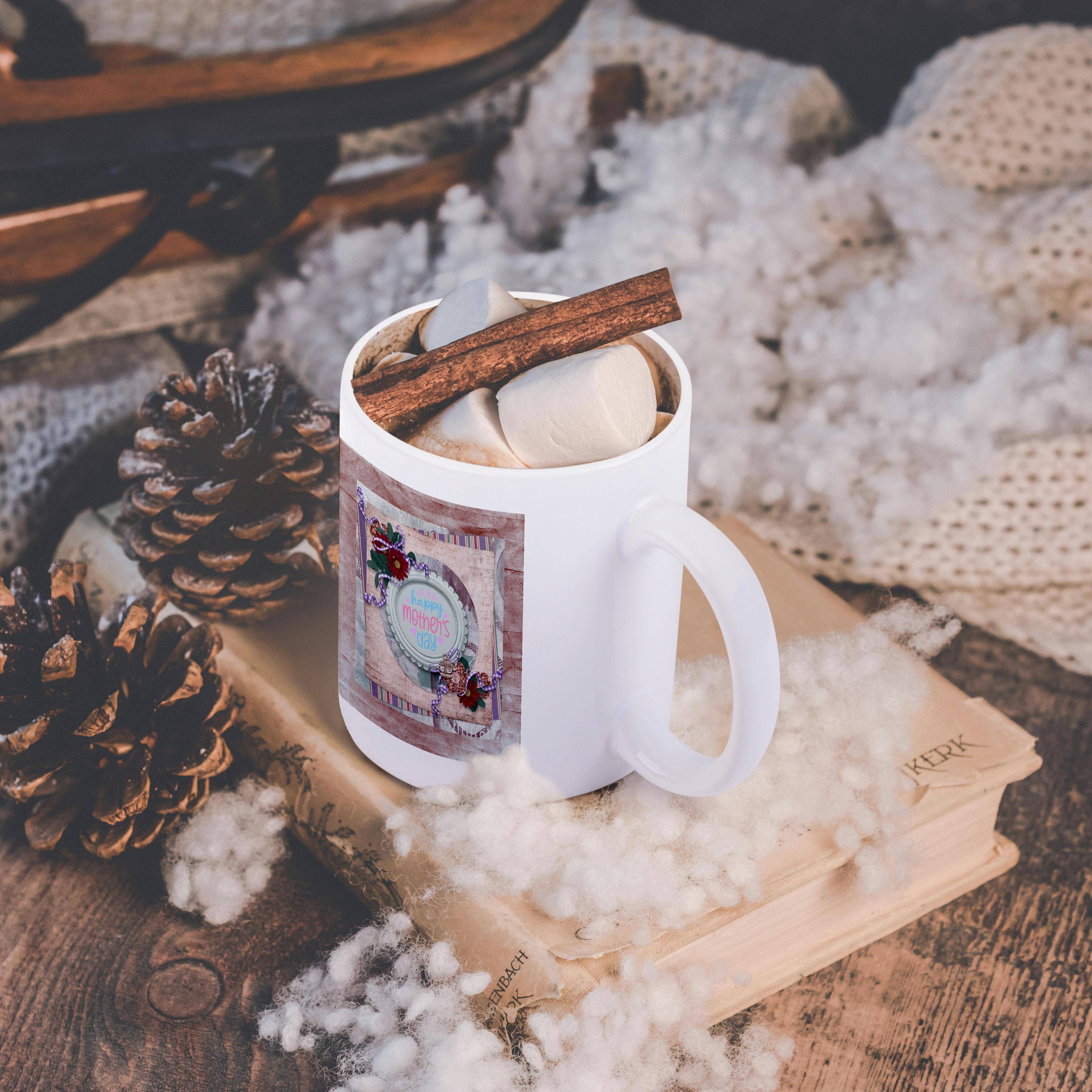 3dRose – wholesale Coffee mug – 3dRose, Image of Mothers Day in Flora Round Frame, Tea Pot and Cup Charm, Mug11