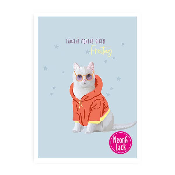 Kat Maandag | Neon Ansichtkaart | Humor voor wholesale door Hey!Cards GmbH & Co. KG