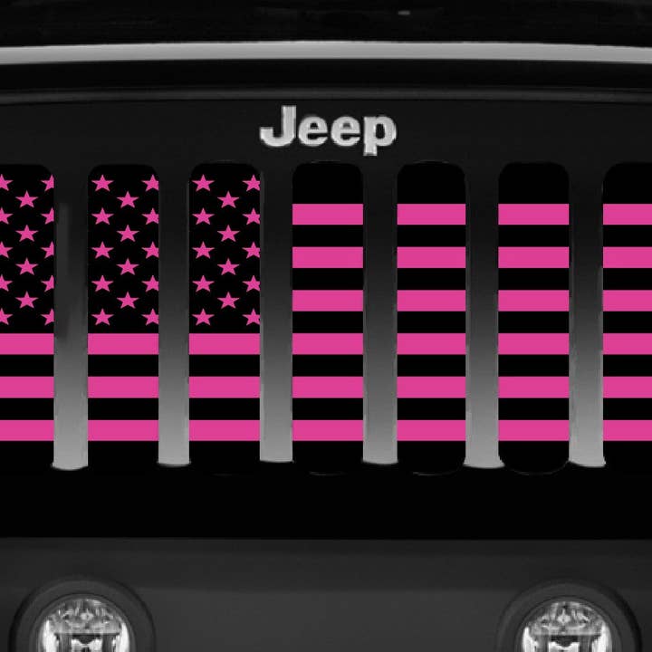 Dirty Acres – wholesale Sign – Black and Hot Pink American Flag Jeep Grille Insert1