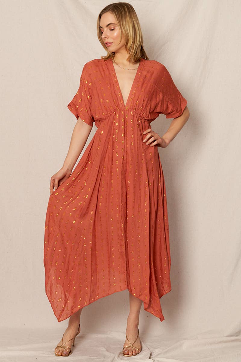 En Crème - Wholesale Dress - Women's - Kimono Sleeve Lurex Polka Dot Maxi Dress1