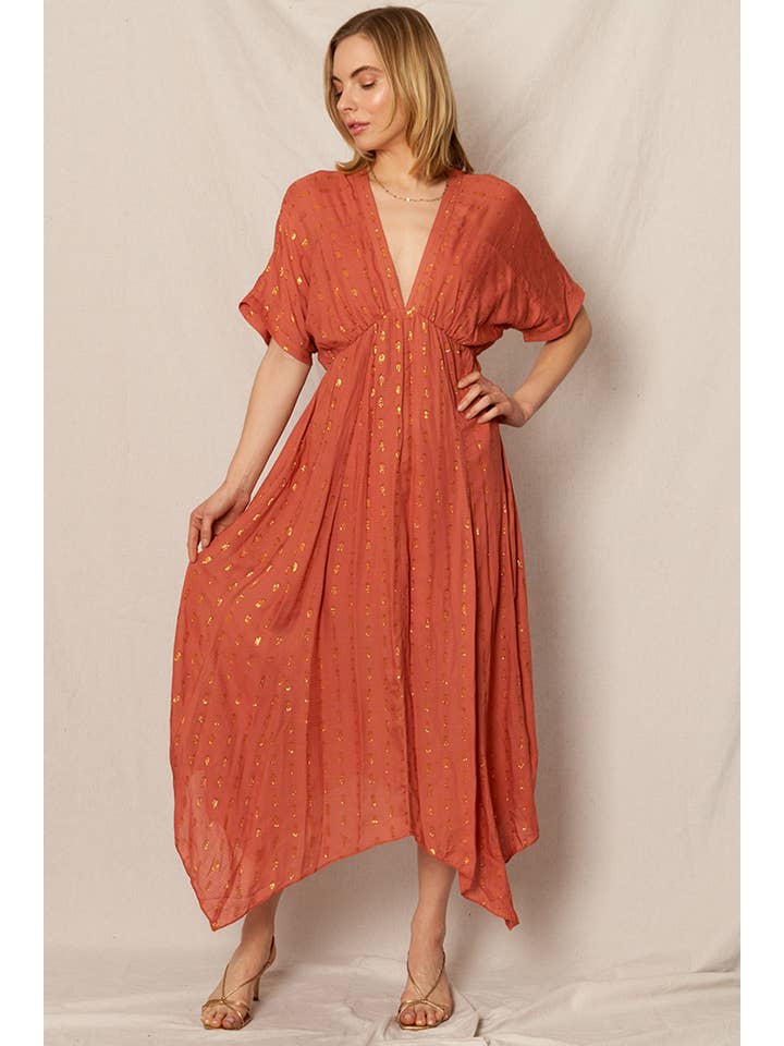 En Crème - Wholesale Dress - Women's - Kimono Sleeve Lurex Polka Dot Maxi Dress1