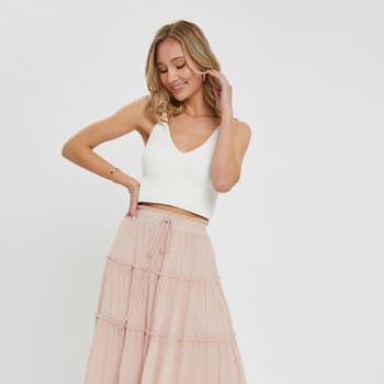 【U LAN】Winnie Natural Frill Skirt Wholesale 26P57-A878 TROPICAL PRINT TIERED MAXI SKIRT for