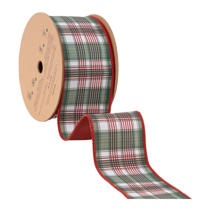 LA Ribbons Wholesale - Wholesale Ribbon - Gift Wrapping - 2 1/2" Wired Reversible Dupioni | Red/Green Plaid with Red Backing | 10 Yard Roll
2
