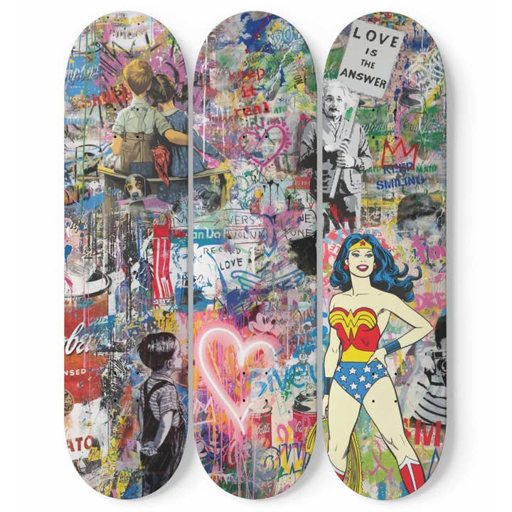 Mr. Brainwash - Mixed Art - 3-piece Skateboard Wall Art for wholesale by SkateboardArtsy