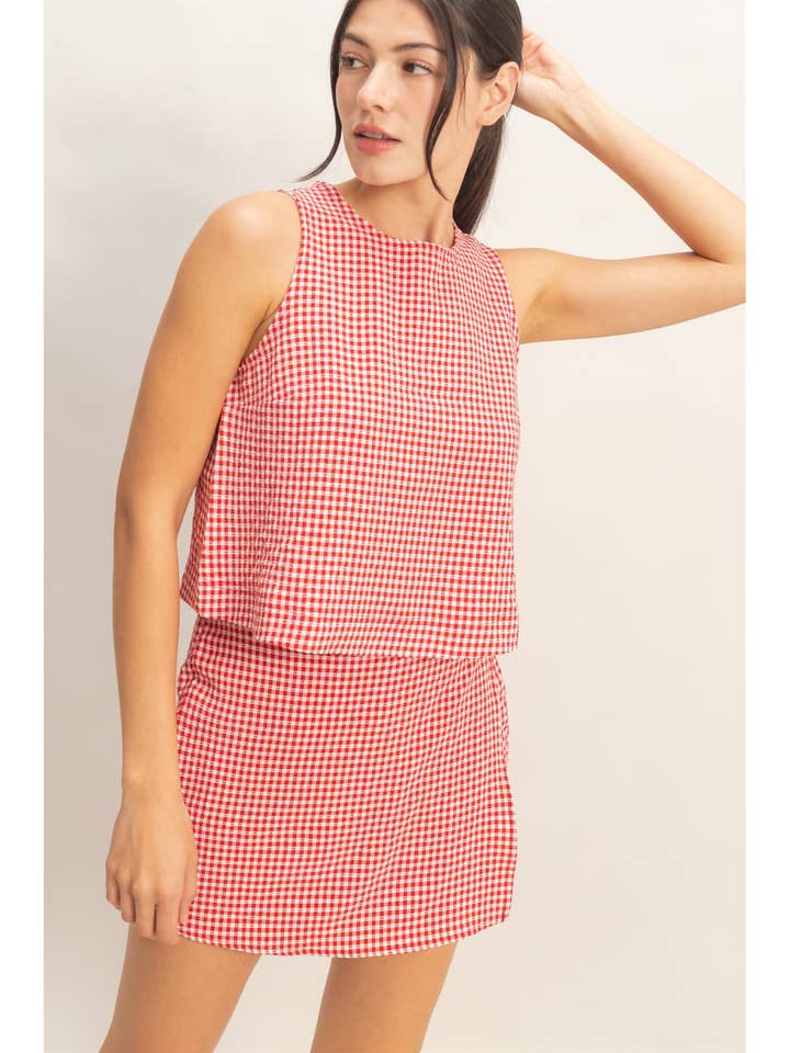Gingham Checkered Sleeveless Top And Skort Set for wholesale by HYFVE