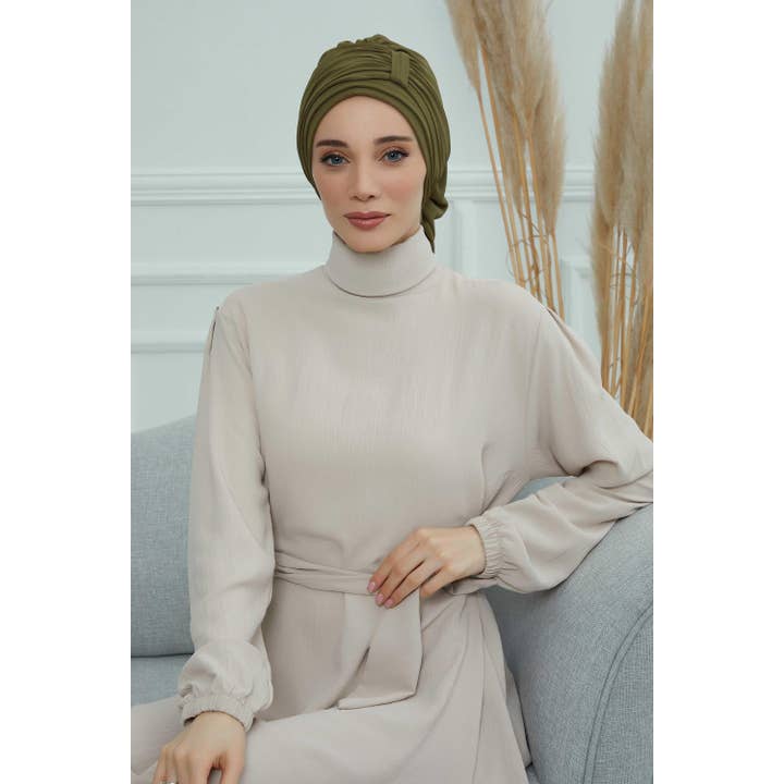 Aisha's Design - Wholesale Hijab - Women's - Pleated Chiffon Instant Turban for Women, Pre-Tied Elegant Hijab Cap, Lightweight Modest Headwrap for Daily & Formal Wear,HT-107