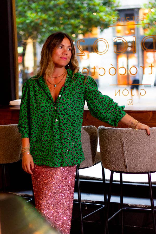 LeJu – wholesale Buttoned-down shirt – Women's – Leopard Green Shirt3