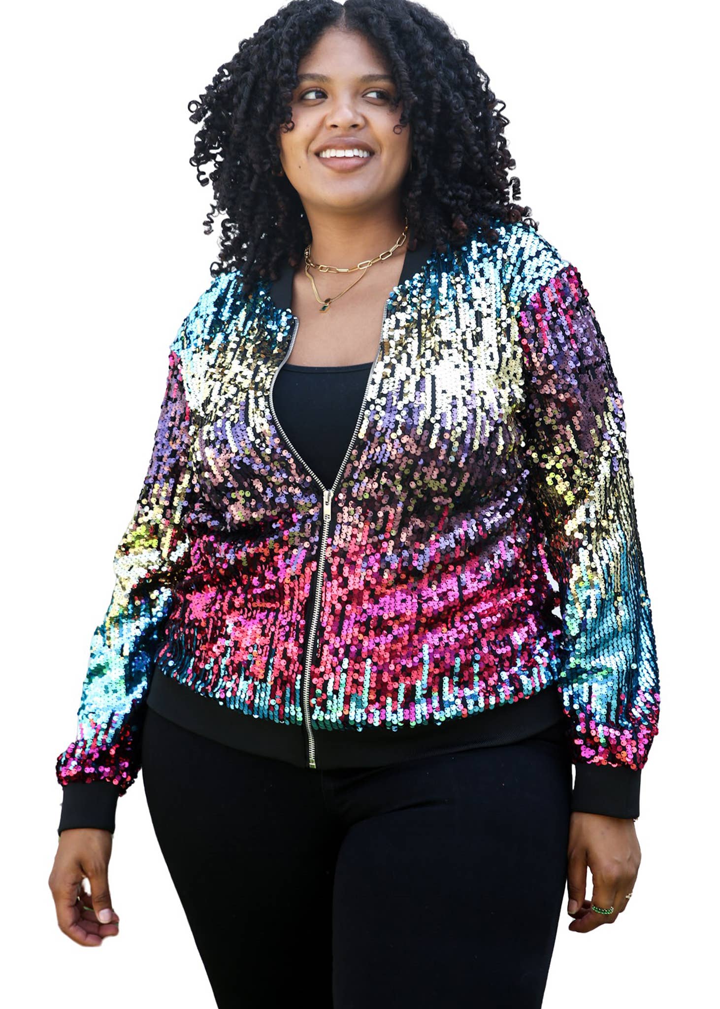Anna Kaci Wholesale - Wholesale Bomber Jacket - Women's - Plus Size Sequin Bomber Jacket27