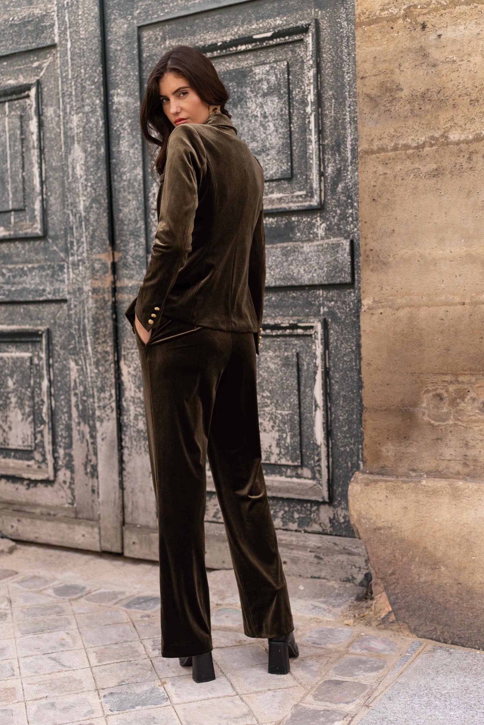 Attentif Paris - Venta al por mayor Chaqueta - Mujer - Chaqueta de terciopelo entallada con botones dorados dobles29