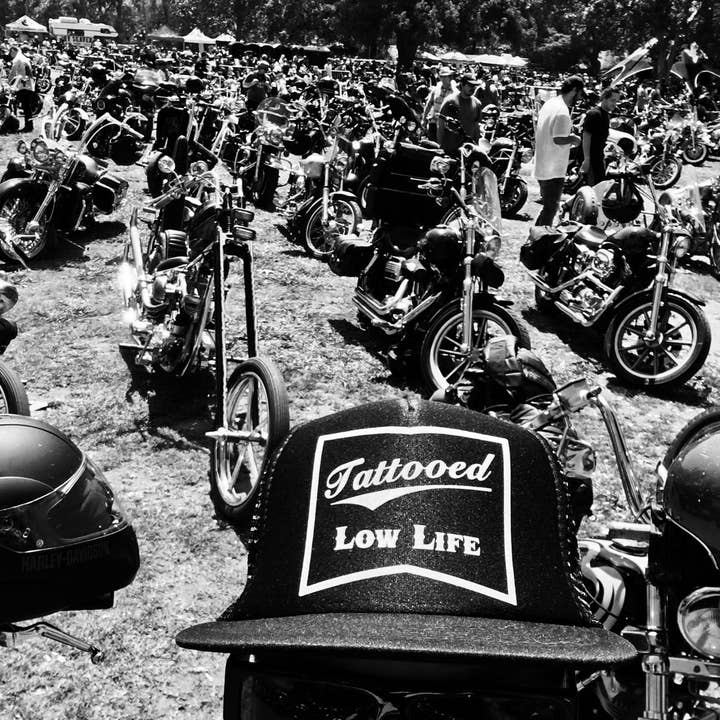 Black White Tattooed Low Life Trucker Hat for wholesale on Faire2
