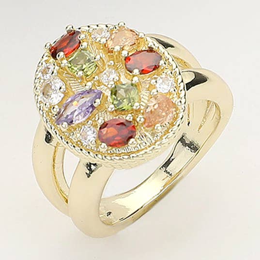 Bague pointue ovale pavée en pierre CZ multicolore pour la vente par Sensibling Corp.