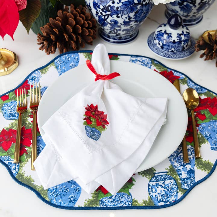 8 Oak Lane - Wholesale Dinner & Cloth Napkin - Poinsettia Embroidered Dinner Napkin4