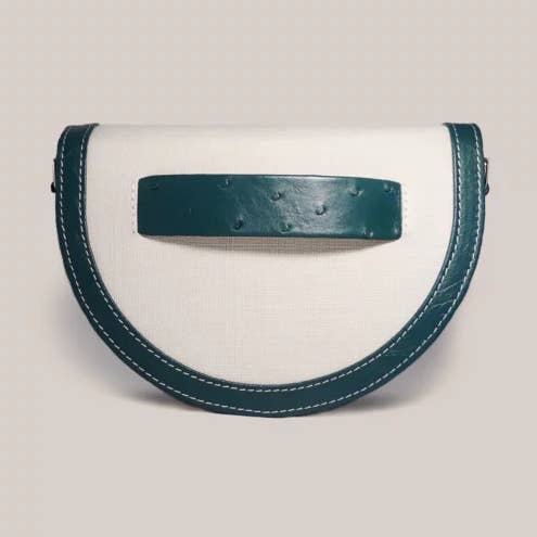 Groene tas van struisvogelleer en linnen met halve maan voor wholesale door Nilau